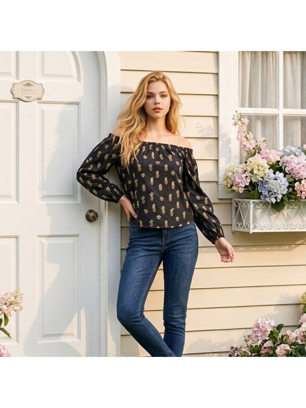Blue rain off shoulder shirt small